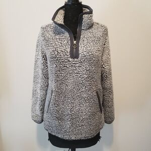 Cozy Sherpa Women's Cabincore Pull Over 1/4 Zip With Kangaroo Pockets Size M